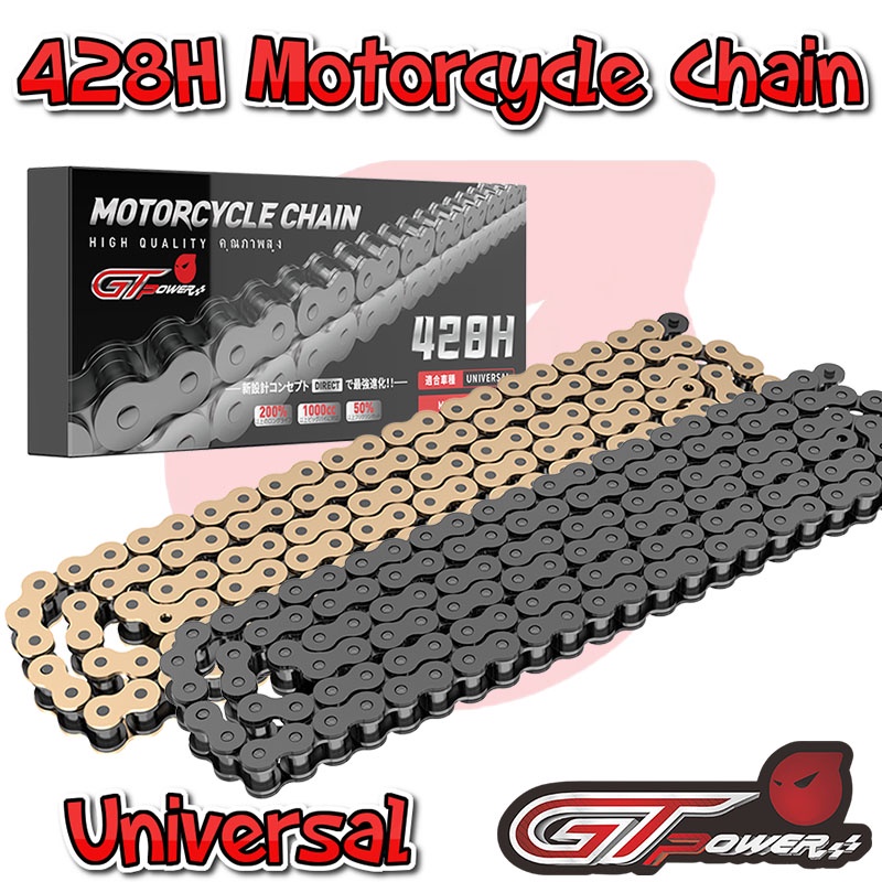 JT Gold & Black Heavy Duty Motorcycle Drive Chain - 428 Pitch, 134 Links With Split Link