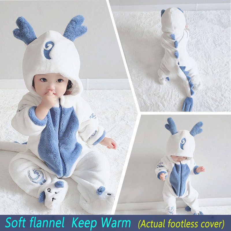 Cute Baby Romper One Piece White Dragon Dinosaur Cartoon Animal Costume