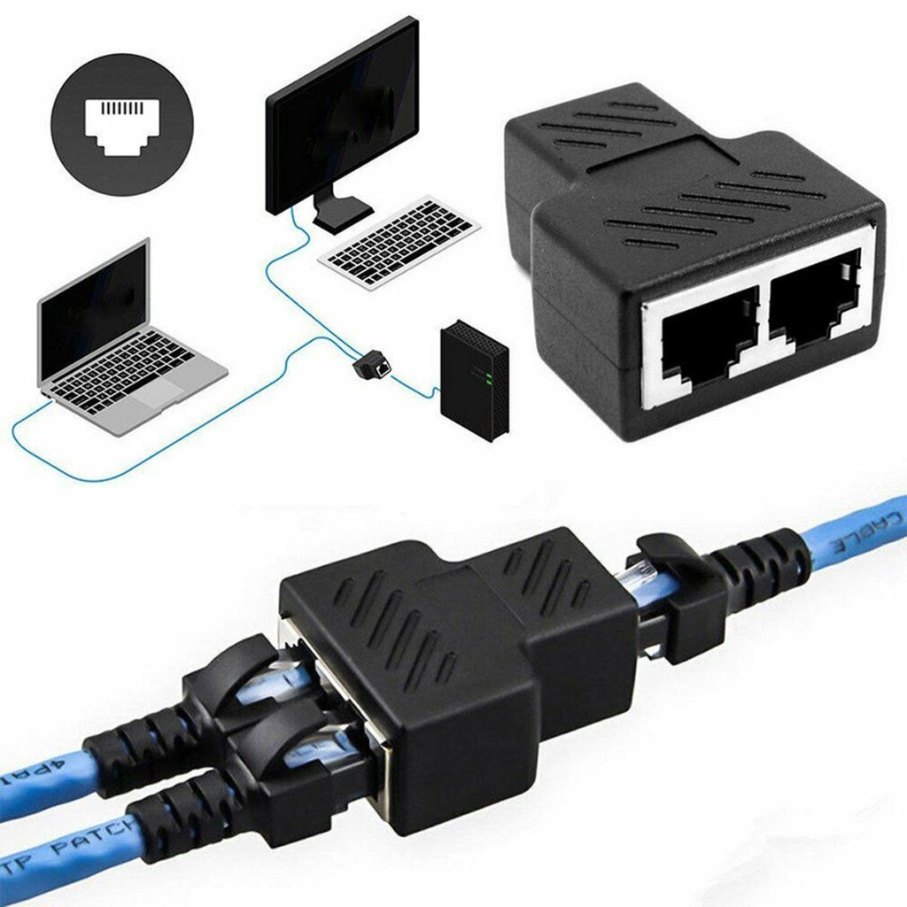 1 to 2 RJ45 Splitter Adapter Dual Female Port LAN Ethernet Convertor ...