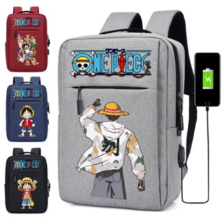 Fashion Anime One Piece Luffy Backpack USB Charge School Bag Teenager  Laptop Bag