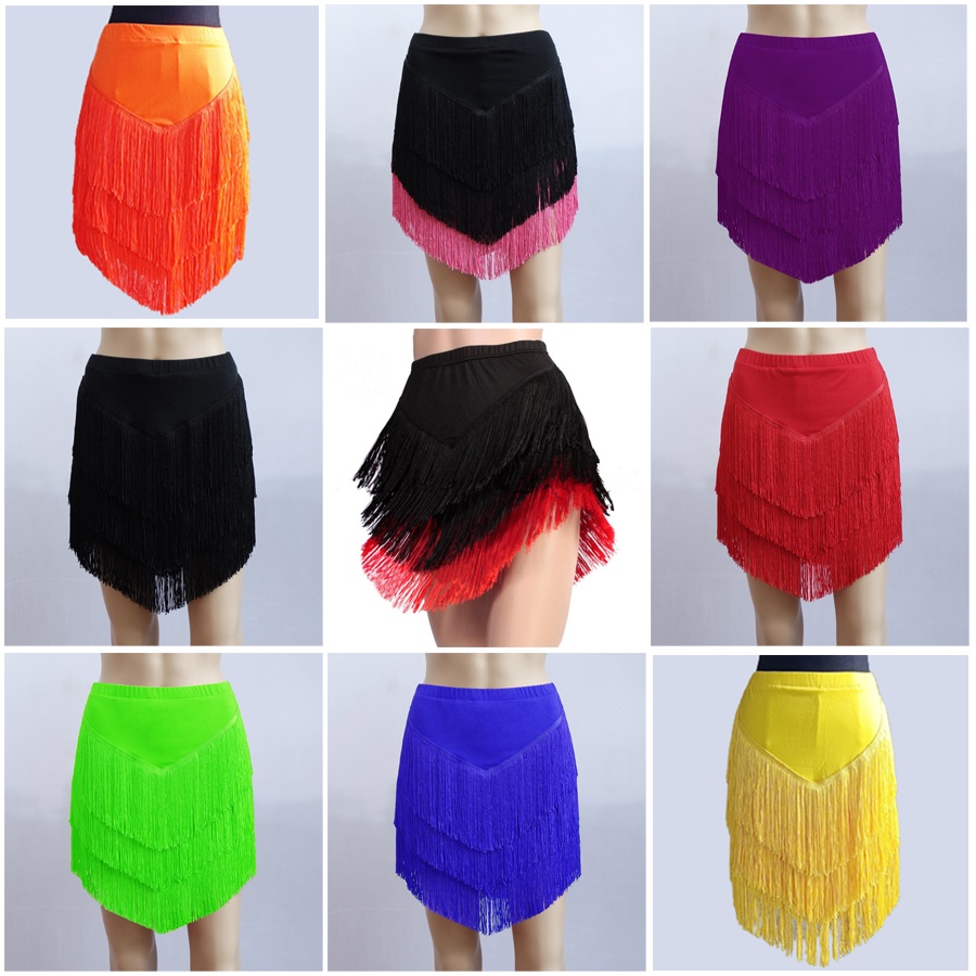Womens Latin Dance Skirt Latin Fringed Tassels Skirt Irregular V