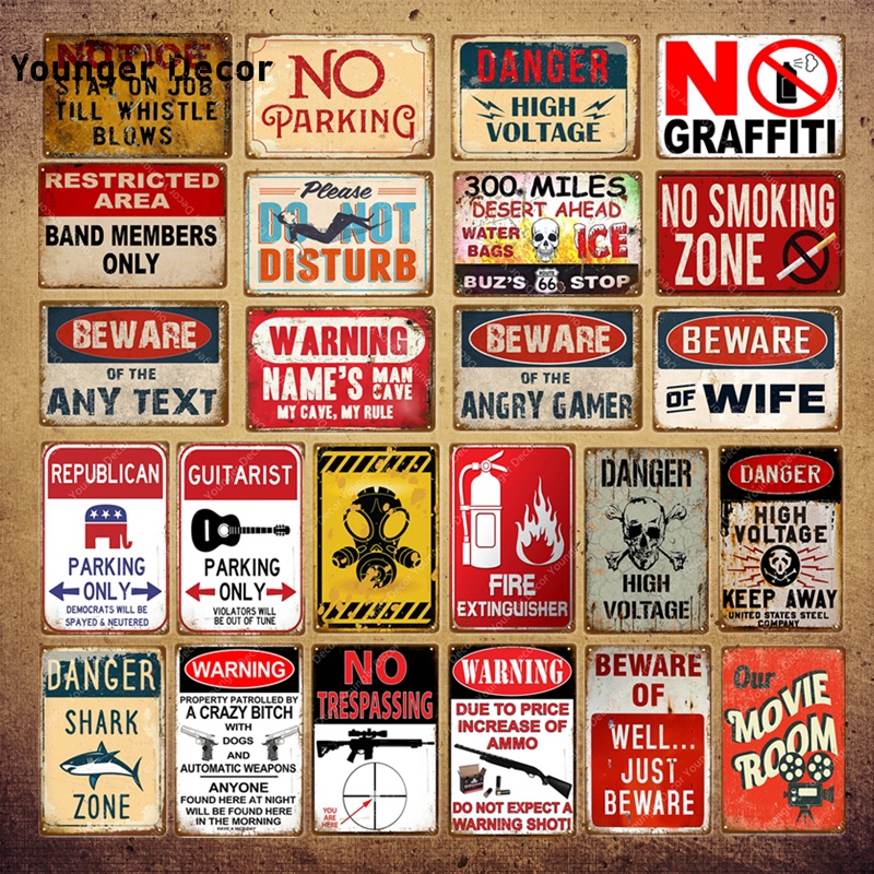 Warning Shark Zone Metal Signs Danger High Voltage Vintage Metal Tin ...