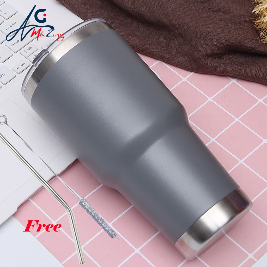 900ML/600ML Insulated Tumbler With Straw Brush Thermos Water Bottle 304 ...