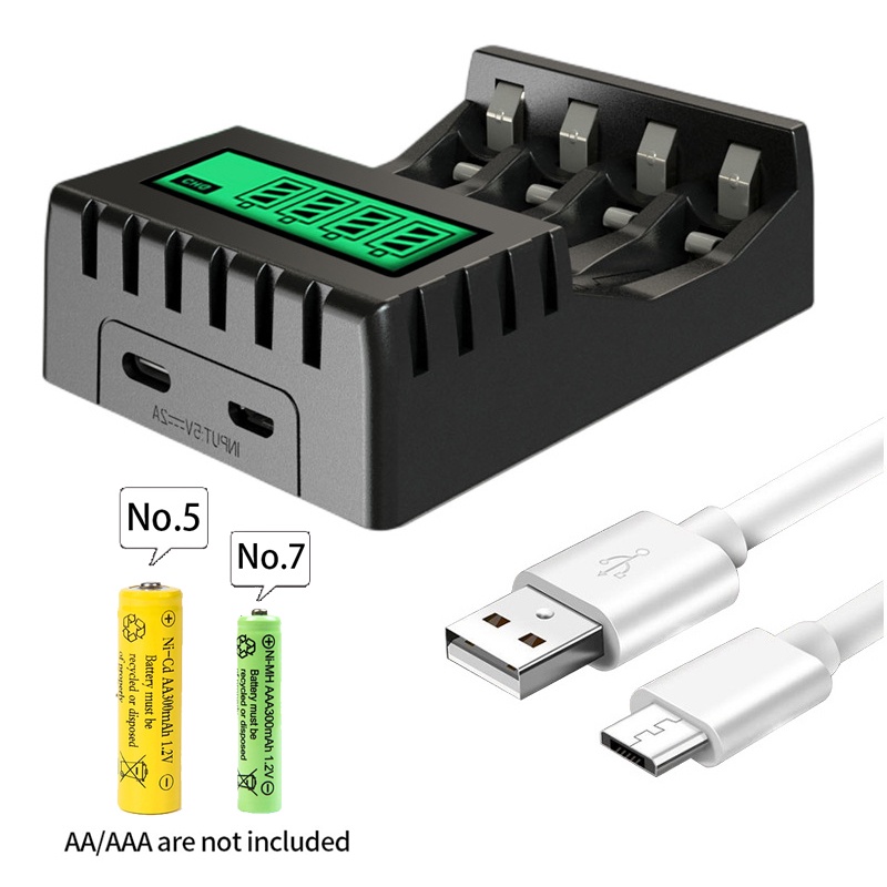 4 Slots Battery Charger LCD Display Battery Charging AA AAA USB