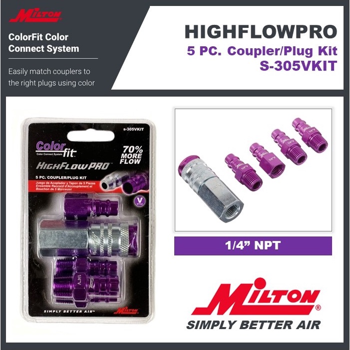 Milton S-314VKIT ColorFit: Kit Acoplador Y Enchufe Estilo M, Duradero Y Colorido Para Tu Taller