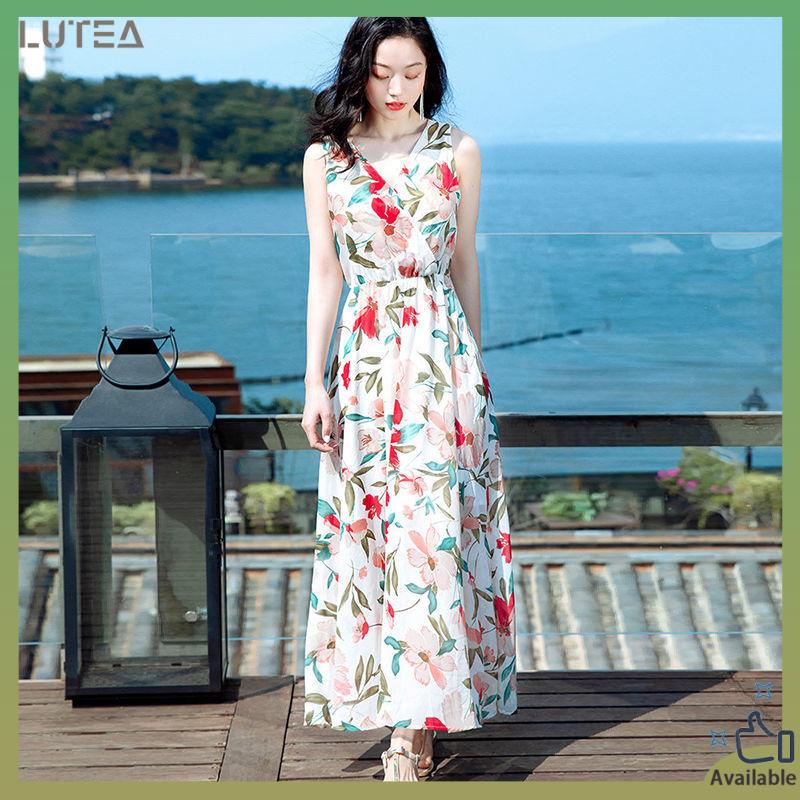 hawaiian dress hawaiian outfit for women 2022 new summer floral dress  printed temperament slim slim French dress seaside holiday beach dress  women