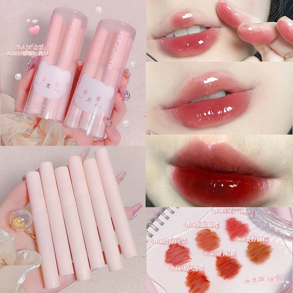 MAGIC CASA Cute Bubble Bear Mirror Surface Lip Glaze Transparent ...