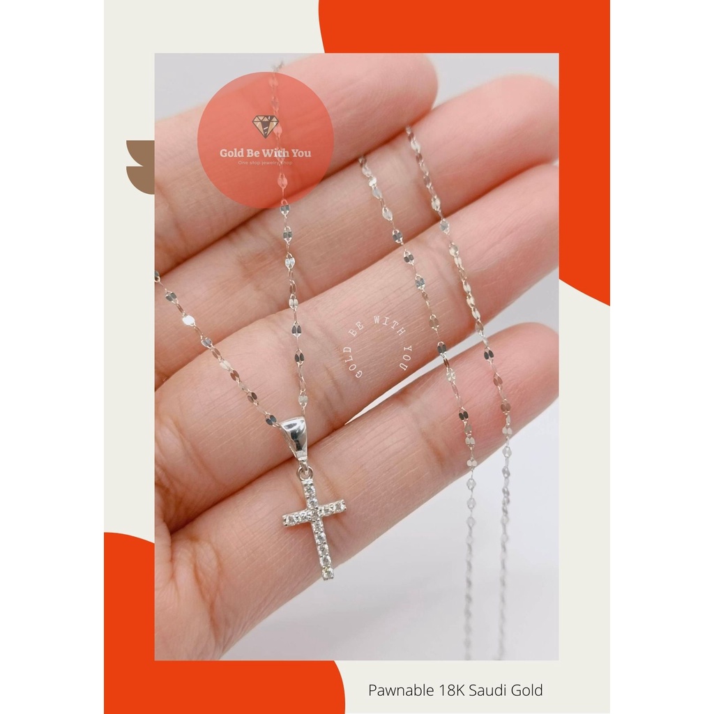 Pawnable 18k Saudi White Gold Stone Cross Pendant in Dancing Chain ...