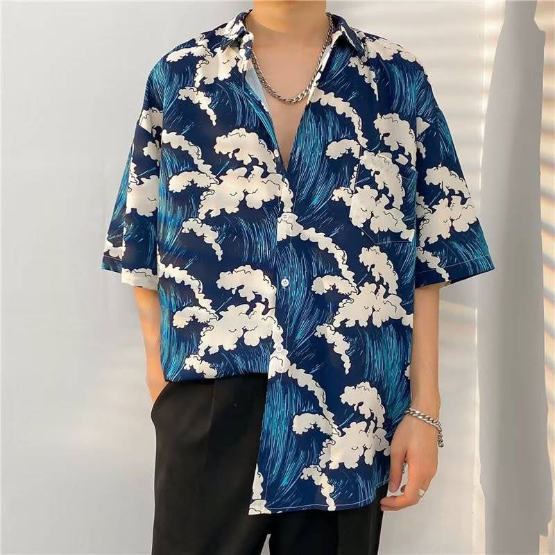 M-XXXL Summer Japanese Style Men's Fashion Short Sleeve Hawaiian Polo ...