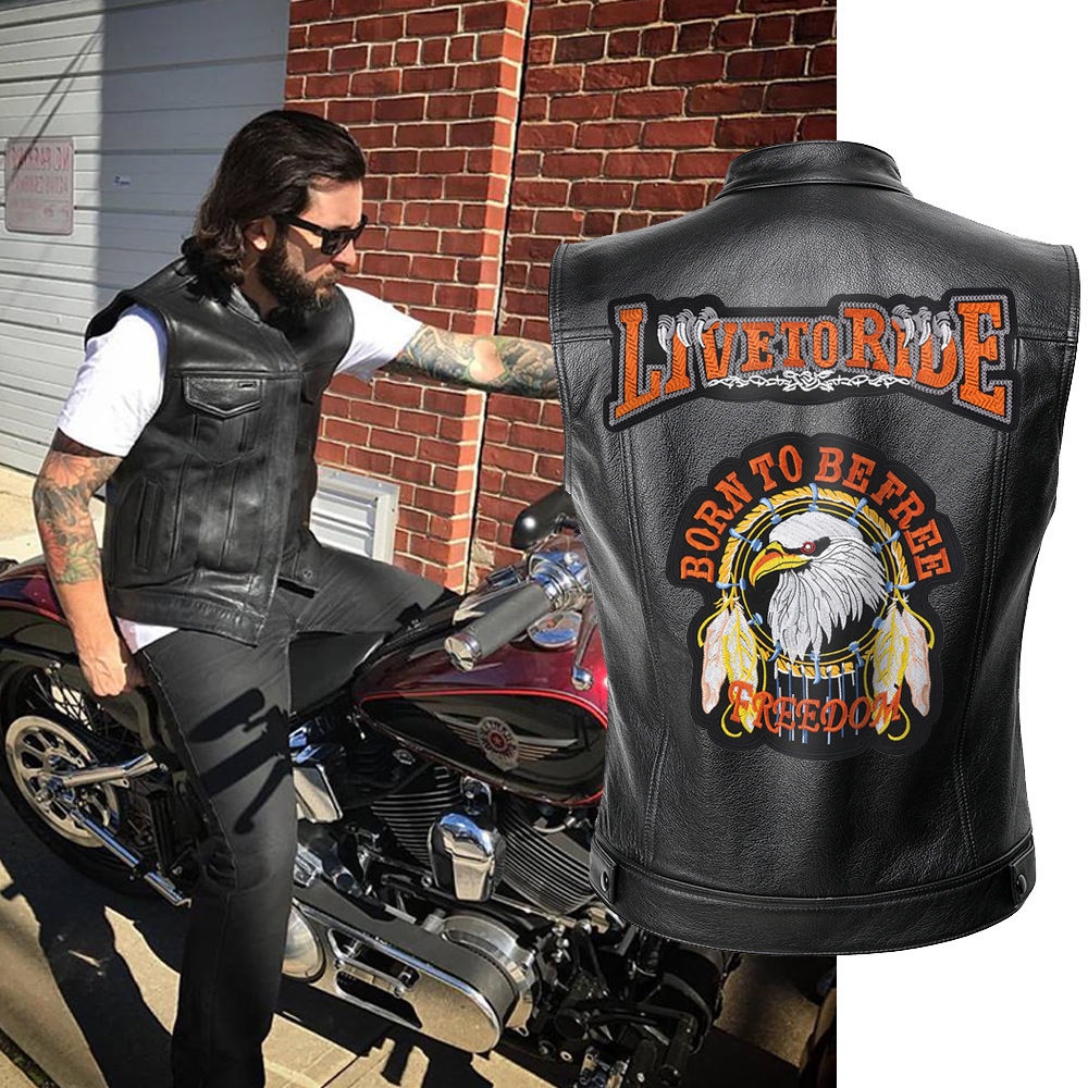 LIVE TO RIVE Harley motorcycle punk Leather Vest locomotive stand ...
