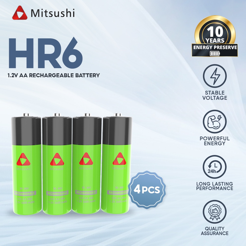 Mitsushi HR6 1.2V 4pcs. AA Rechargeable Battery Shopee Philippines