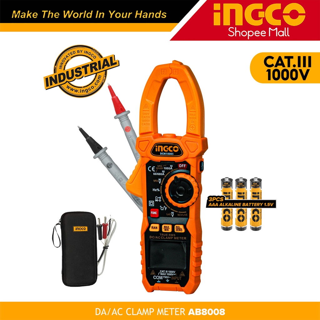 Ingco Dcm Dc Ac Digital Clamp Meter With Flashlight C Voltmeter P Shopee