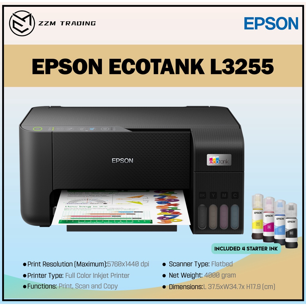 EPSON Ecotank L3255 Printer 5760 x 1440dpi/Max.20 copies/Max.Scan 21 ...