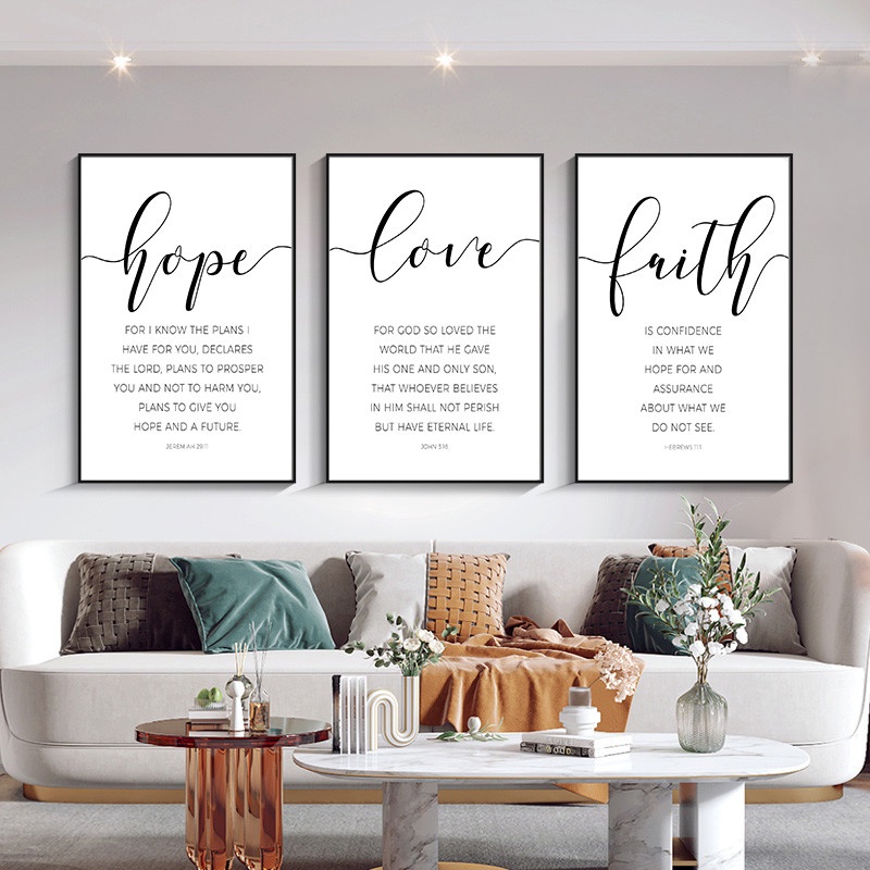Faith Hope Love Print Bible Verse Canvas Painting Christian Poster Wall ...