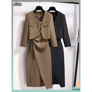 Womens Elegant Maxi Dress+Long Jackets 2pcs Set Slim Fit, Fashion Sexy  Velvet Bodycon Dress Cardigan Overcoat Suit