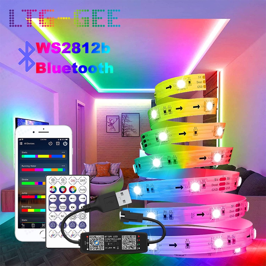 LED Strip Light WS2812B RGBIC 5050 2835 RGB USB 5V TikTok Bluetooth APP ...