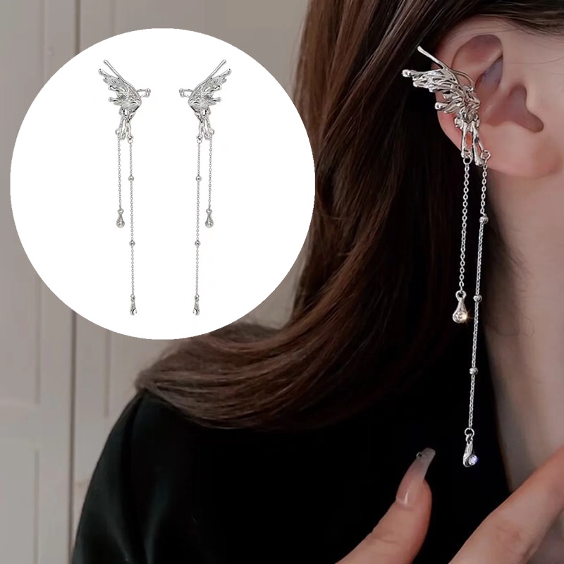 Cheap New Angel Wing Ear Clip Butterfly Ear Cuff Long Tassel Earrings Without Piercing Earring...
