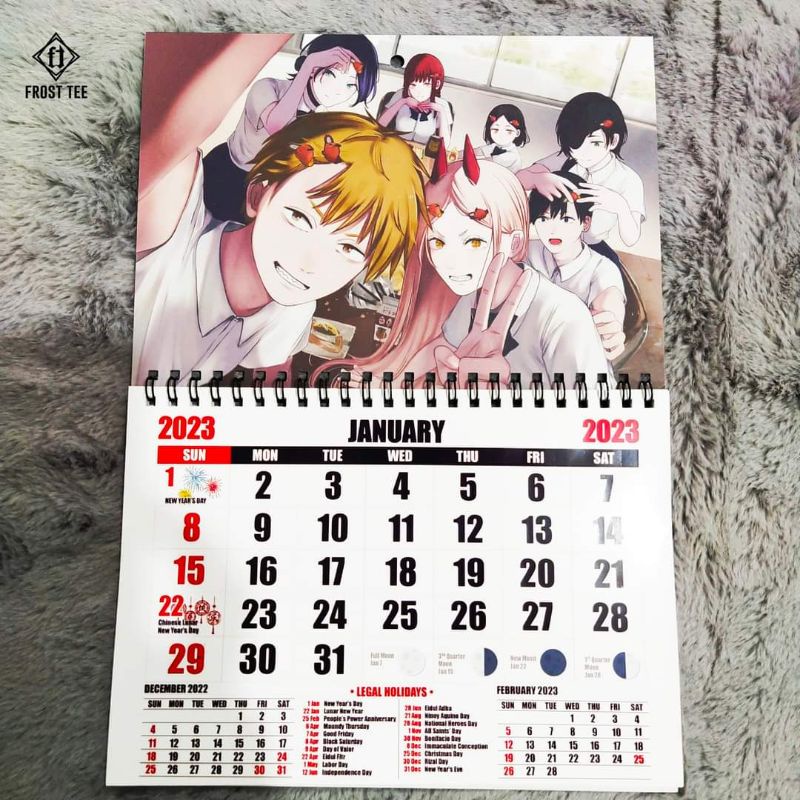 Anime calendário 2023-2024 homem motosserra calendário de mesa pochita  makima power cartoon impressão produtos calendários