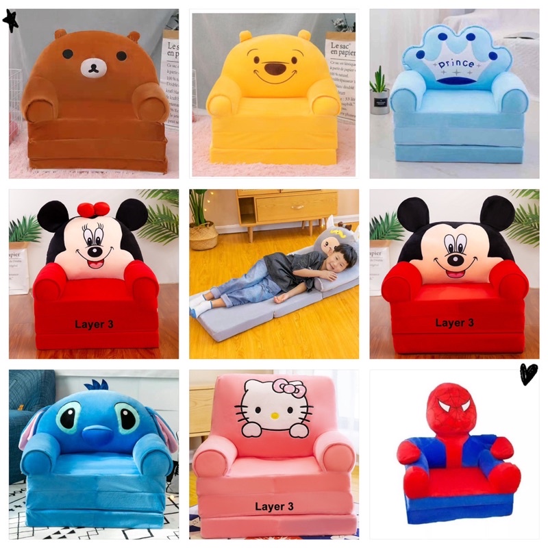 3 Layers Cartoon Children's Folding Sofa Bed Cute Baby Small Sofa Lazy