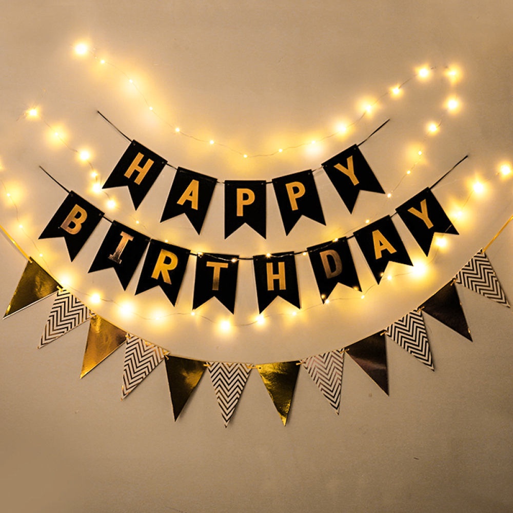 Happy Birthday Wall Background Letter Banner Set With LED Light Party ...