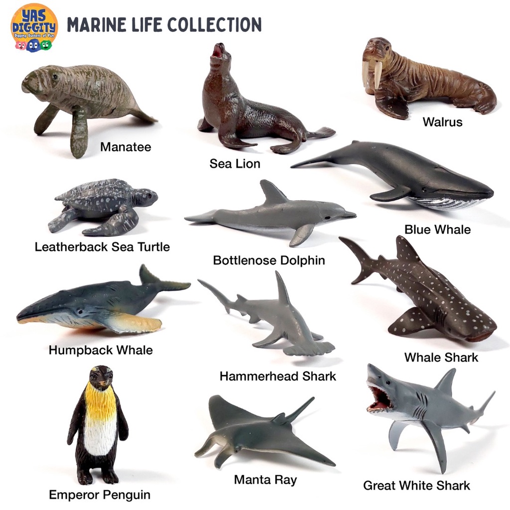 MARINE ANIMAL TOYS 12 Marine Life minifigures for educational play