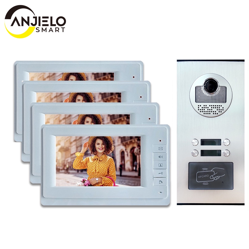 ANJIELO 7'' TFT Screen Wired Video Intercom System RFID Access Entry ...