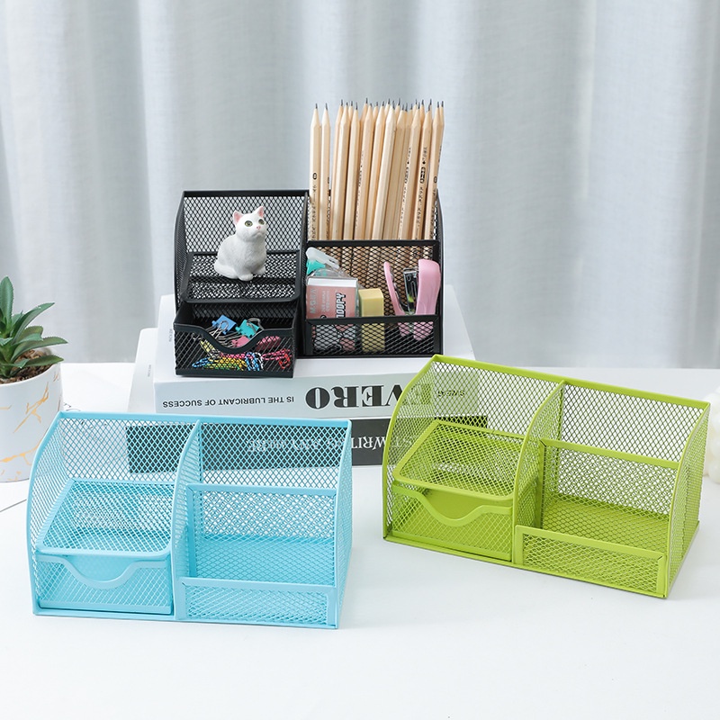 Mesh Desk Organizer Sturdy Metal Steel School Supply Holder with Drawer ...