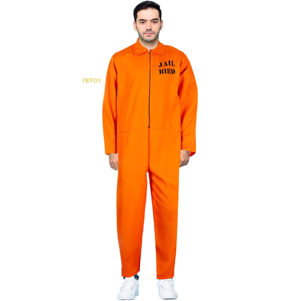 Fbtoy Prisoner Jumpsuit Orange Prison Inmate Halloween Costume Unisex Jail Criminal Hot 