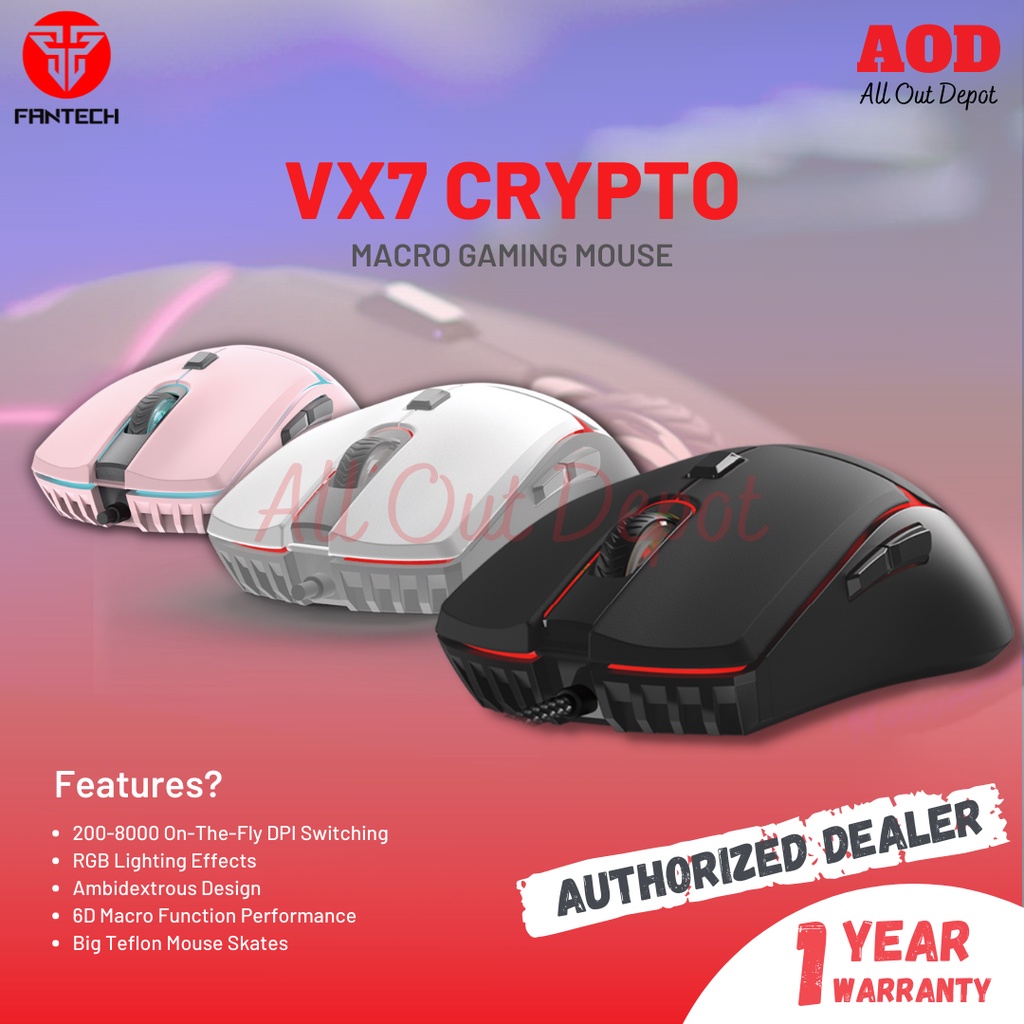 FANTECH VX7 CRYPTO (BLACK / WHITE / PINK) RBG MACRO GAMING PROGRAMMABLE  MOUSE | Shopee Philippines
