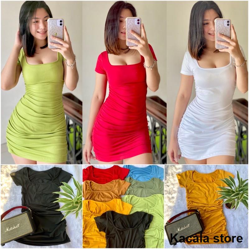 Garterized Square Neck Bodycon Sexy Dress/ Fitted Summer String ...