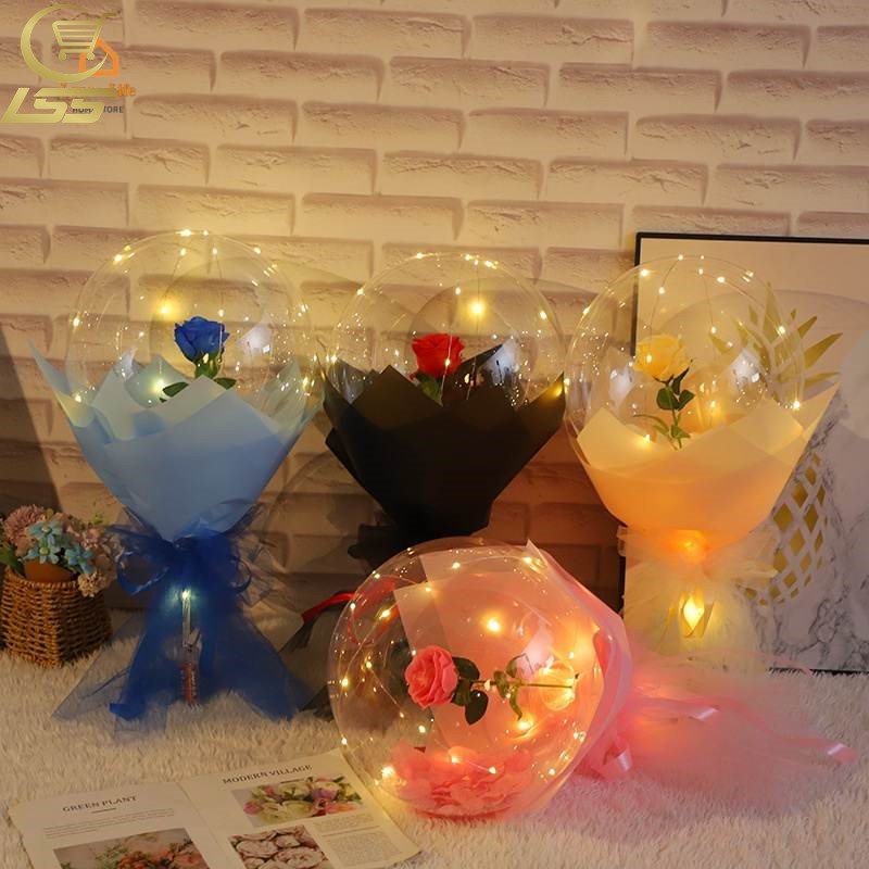 Efeq Balloon LED Rose Bouquet Transparent Bobo Luminous Ball Wedding ...