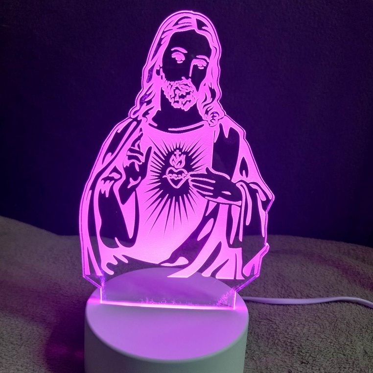 Sacred heart Jesus 3D Led Illusion Night Lights Touch Remote 3 7 or 16 ...
