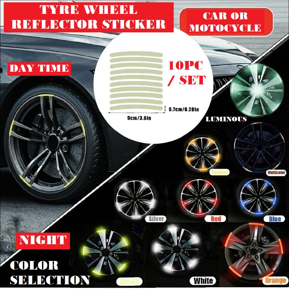 Car Tire Tyre Tayar Rim Sticker Reflective Sticker Reflector Glow Light ...