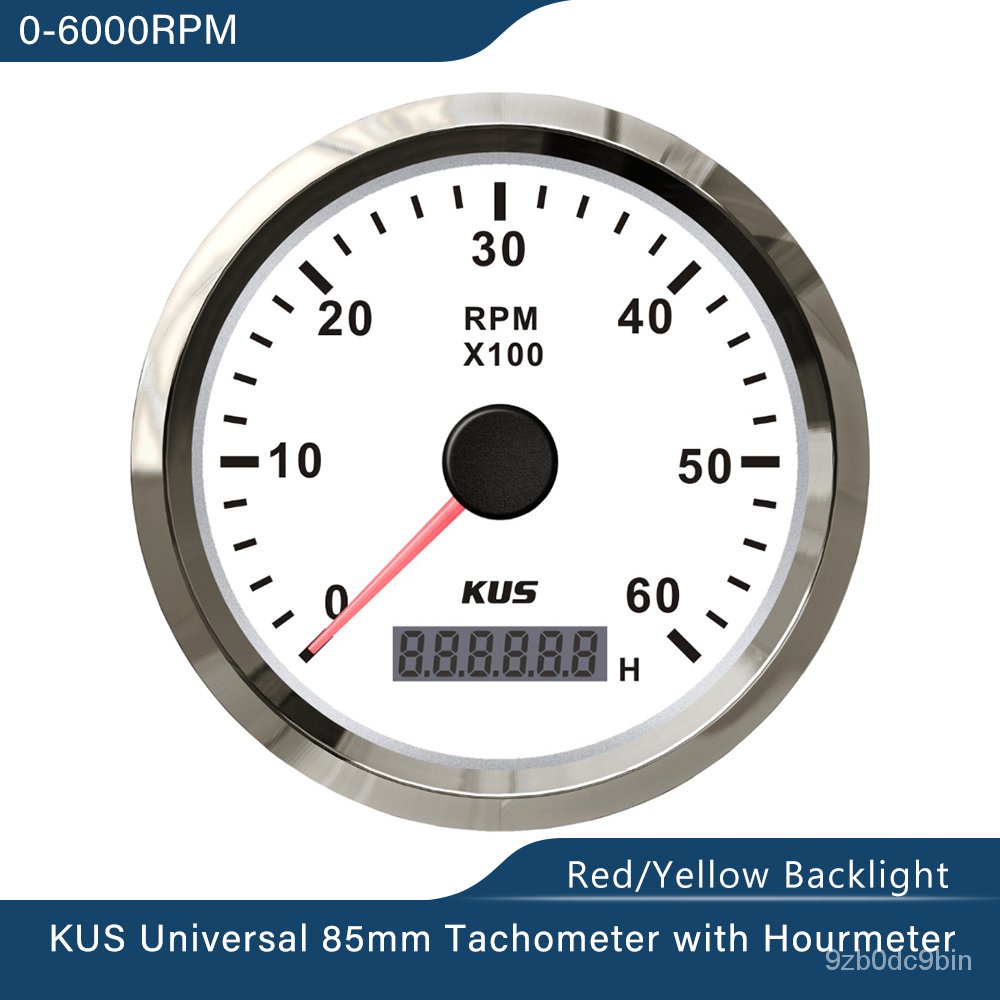 KUS 85mm Tachometer RPM Gauge REV Meter with Hour Meter 3000RPM 4000RPM ...