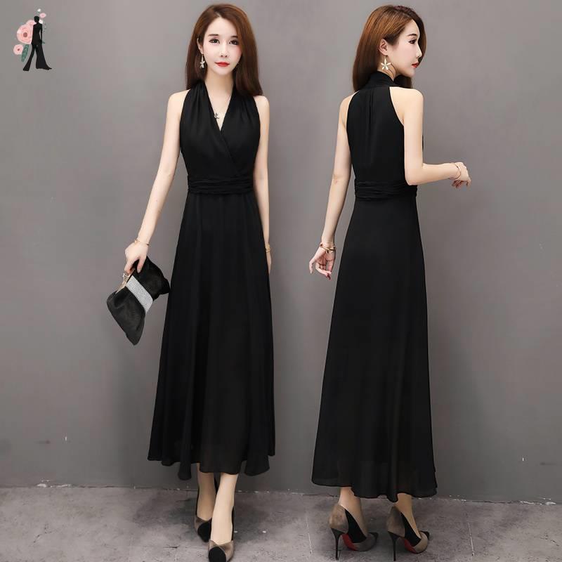 Fitted dress Party Evening Dinner Gown Black chiffon women's summer ...
