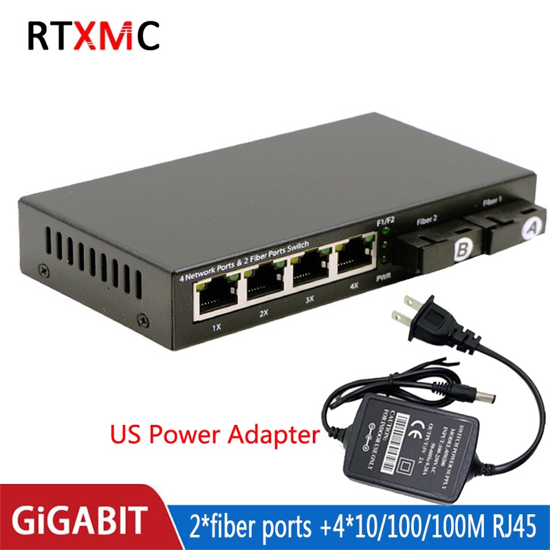 Converter Gigabit Fiber Optic 2 SC 4 RJ45 UTP Fiber Switch 10
