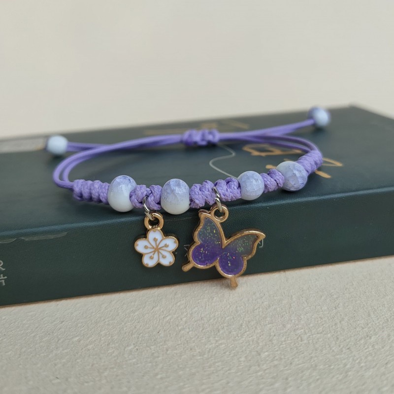 Handmade Butterfly Pendant Bracelet Summer Lucky Adjustable Woven