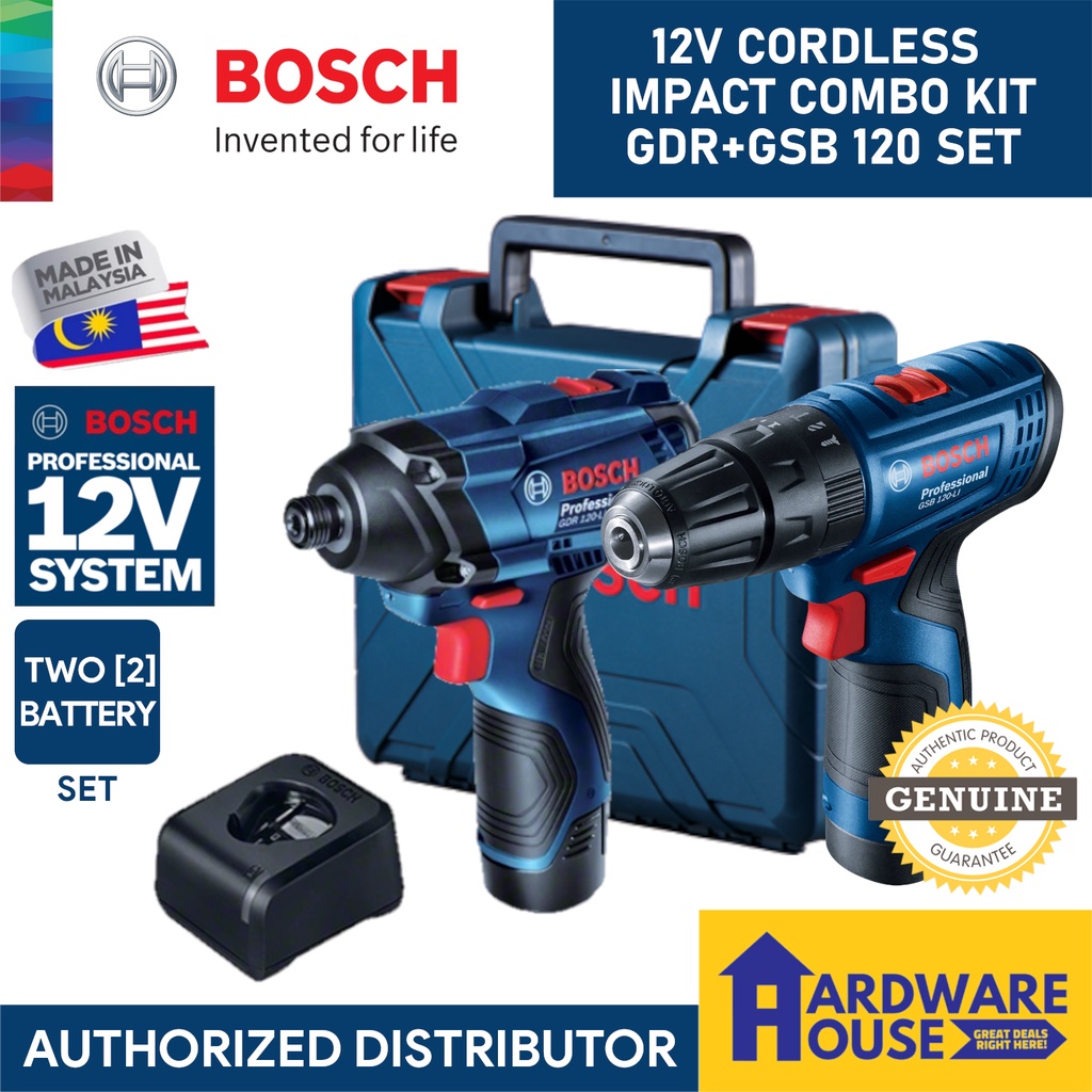ORIGINAL BOSCH 12V Cordless Impact Drill Driver Combo Kit GDR GSB 120 ...