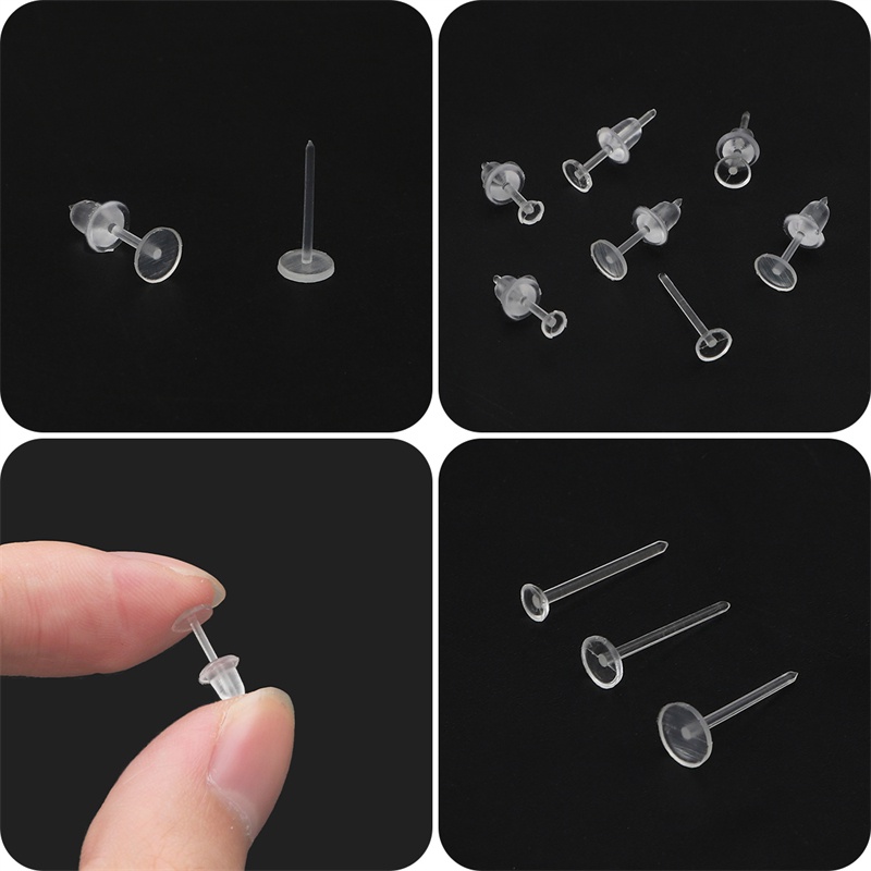 100 Set Hypoallergenic Simple Plastic Earrings Clear Ear Pins Needle ...