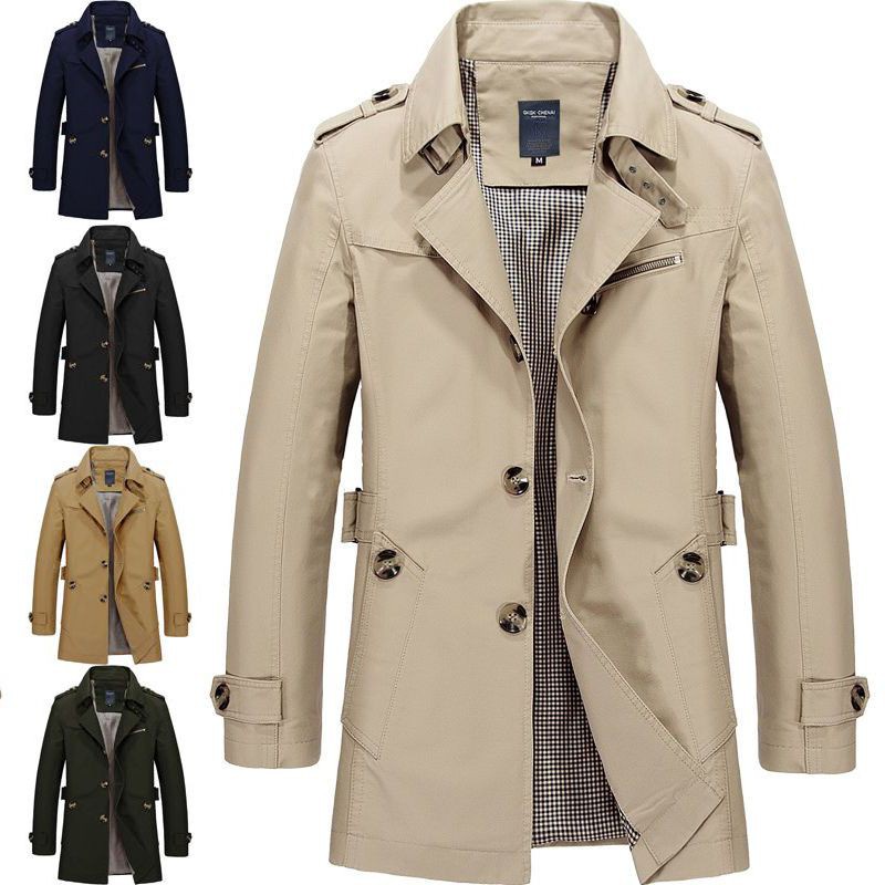 Men's Winter Mid-long Jacket Stylish Casual Overcoat Slim Cotton Trench ...