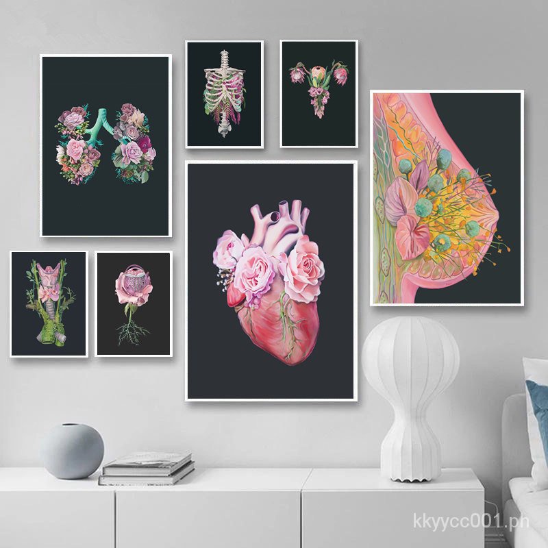Skeleton Anatomy Poster Flower Human Organs Paintings On The Wall ...