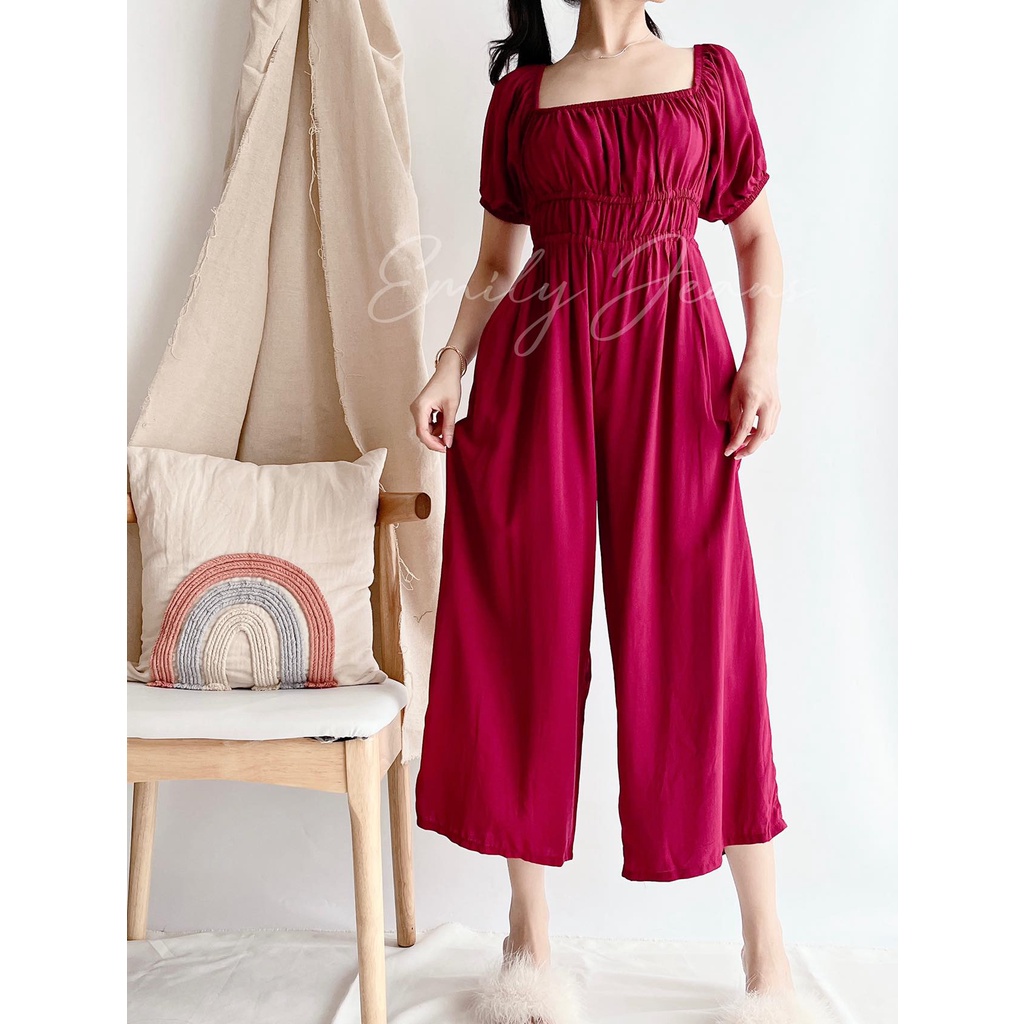 EMILY Puff Sleeve Jumpsuit Wide Leg Pants with Two Pocket New Trend ...