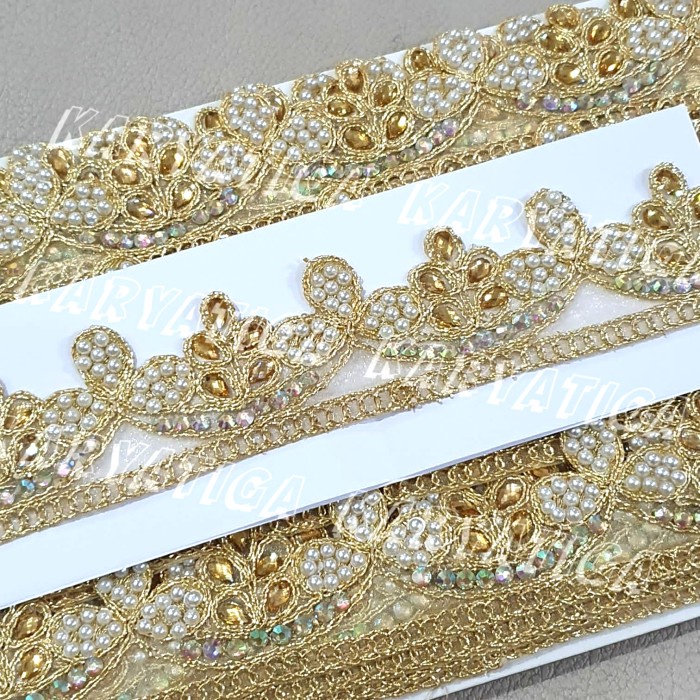 Code 20390- Indian Lace Embroidery Gold Full Bead Mote (9Meter ...