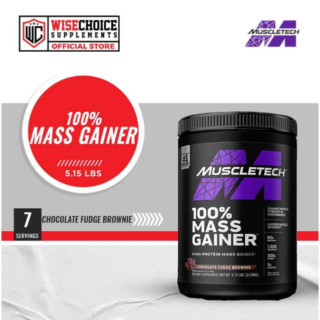 MUSCLETECH 100 MASS GAINER 5LBS CHOCOLATE FUDGE BROWNIE FLAVOR
