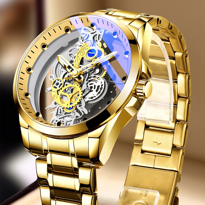 【 Genuine Sale 】Unraion 2022 Hot Sale Watch Double Sided Transparent  Skeleton Fully Automatic Non-Mechanical Watch Waterproof Luminous Quartz  Watch