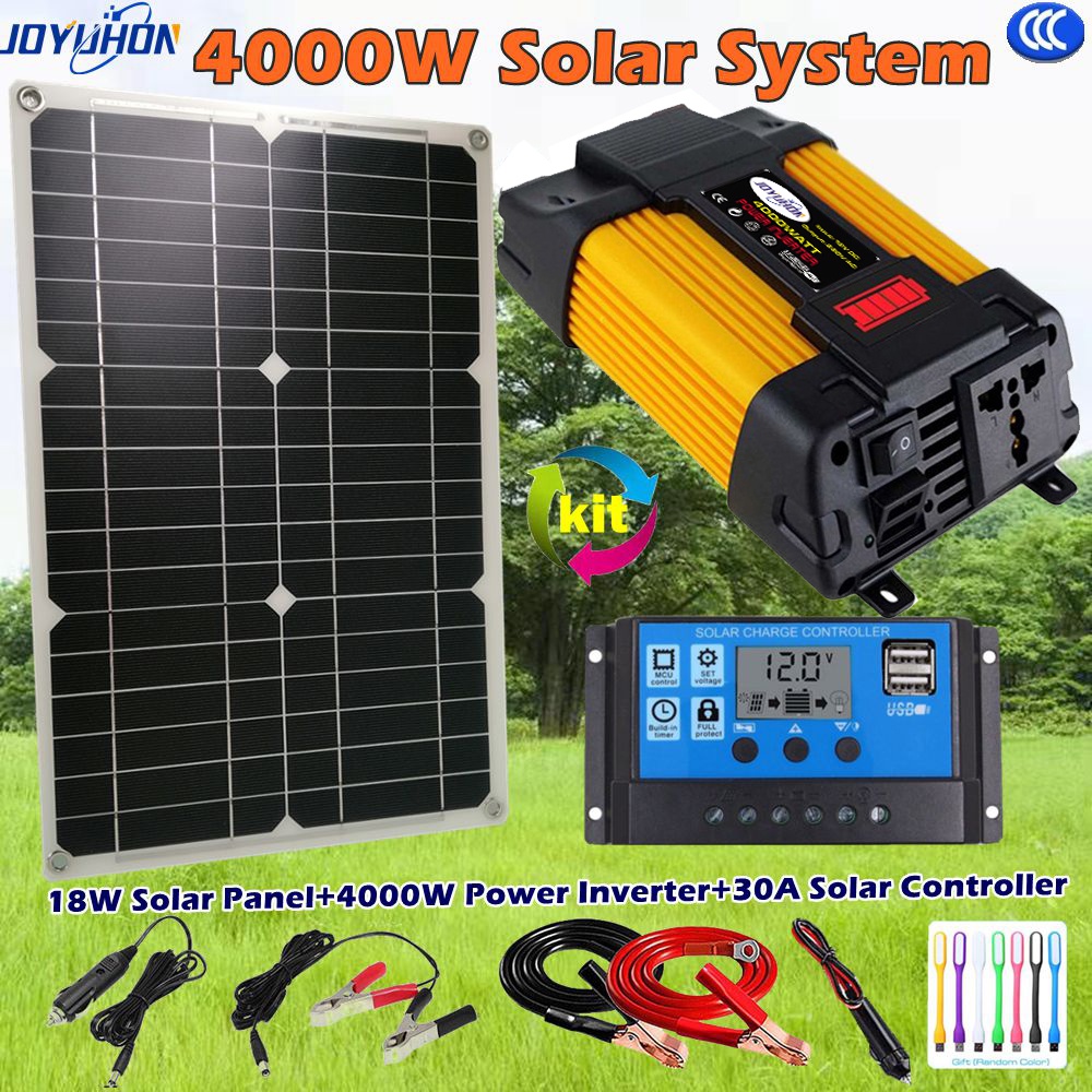 Joyuhon 4000w Solar System Set 12v To 220v Power Inverter 18w Solar Panel 30a Controller 3878