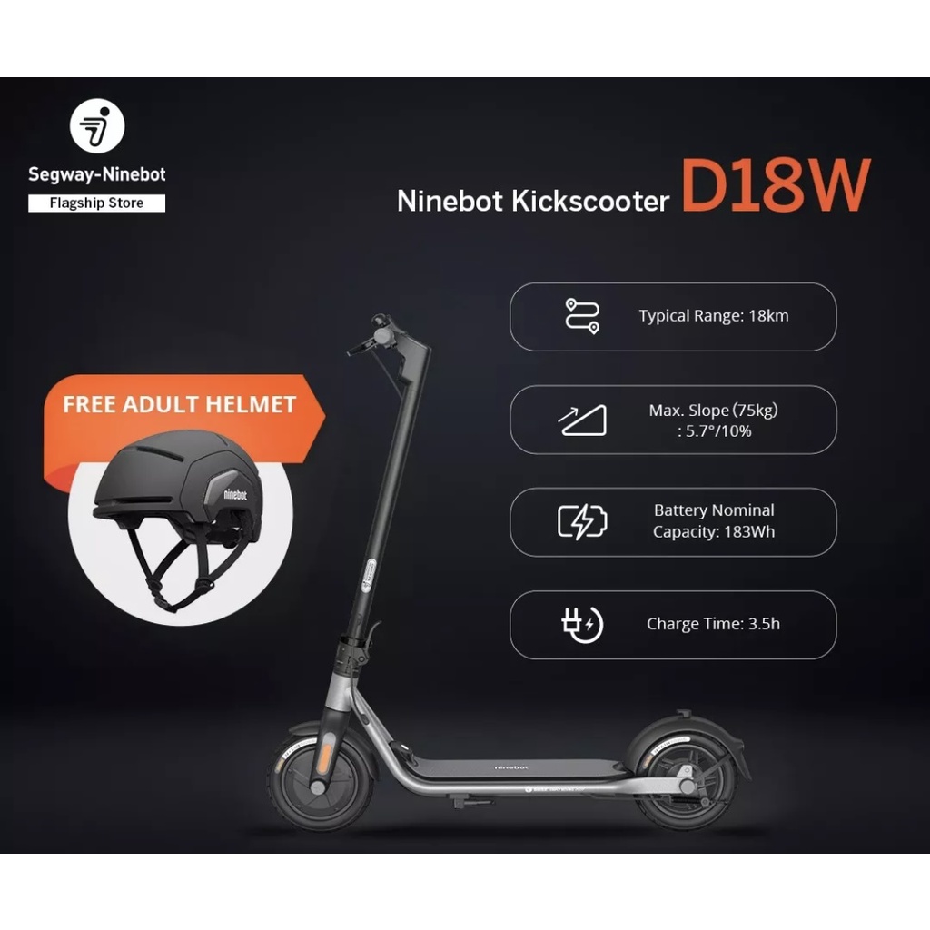 Segway Ninebot D18W KickScooter with Adult Helmet Shopee Philippines