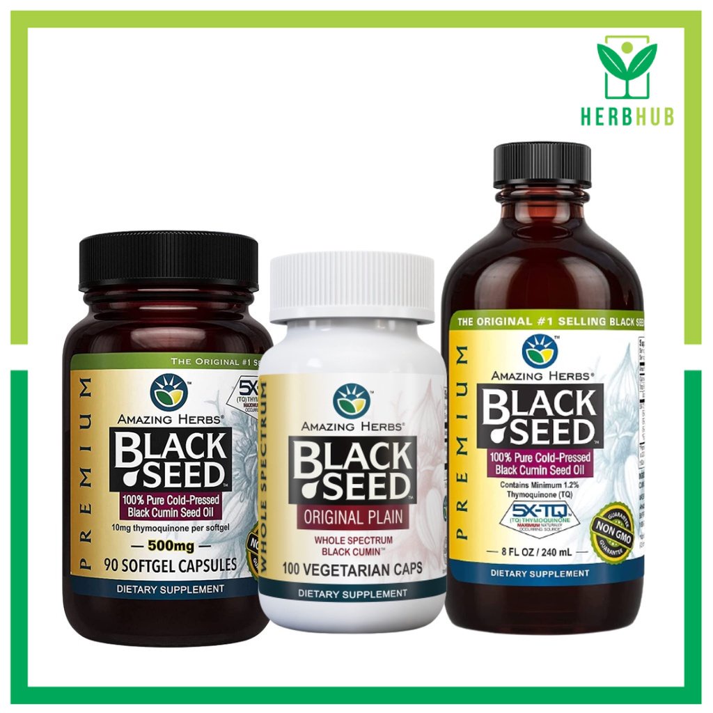 Herb Hub Amazing Herbs Black Seed, 500 mg, 100 Pure ColdPressed