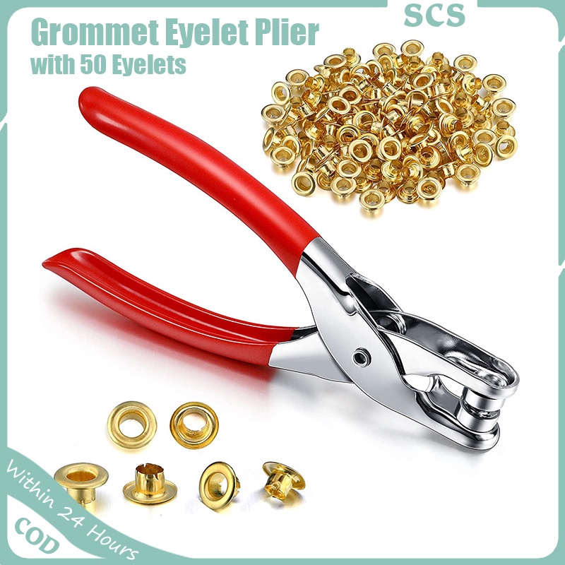 Grommet Eyelet Plier Set Hole Punch Pliers Kit with 50 Metal Eyelets