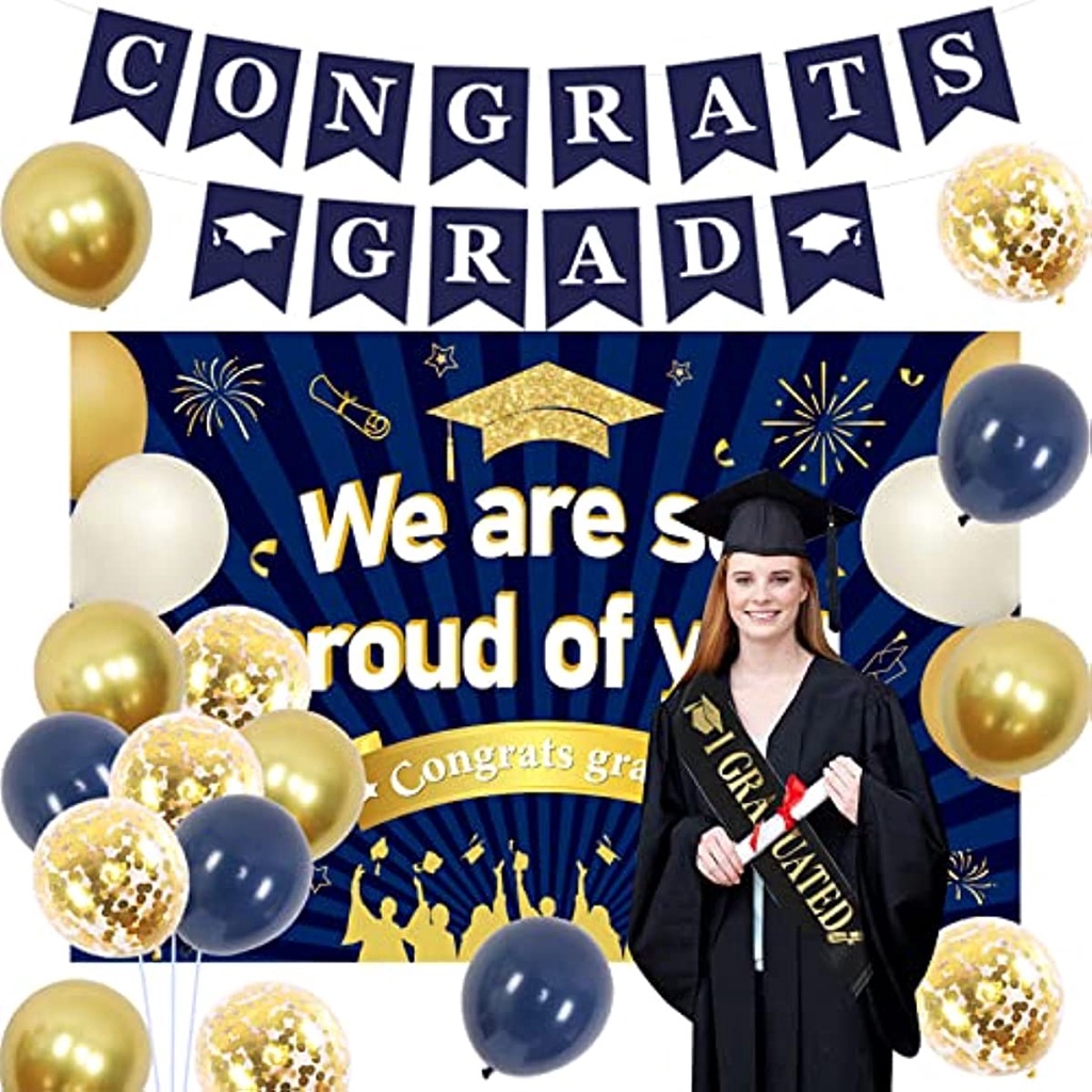 JOLLYBOOM Graduation Party Decorations Blue and Gold Pack, We Are So ...